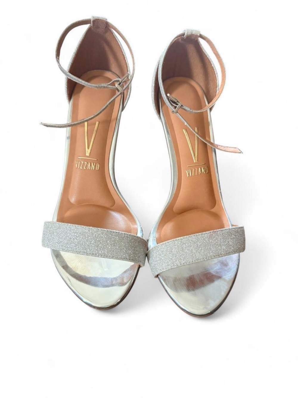 Vizzano Silver Metallic Ankle-Strap Heels